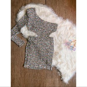 One shoulder Sequin Mini Dress